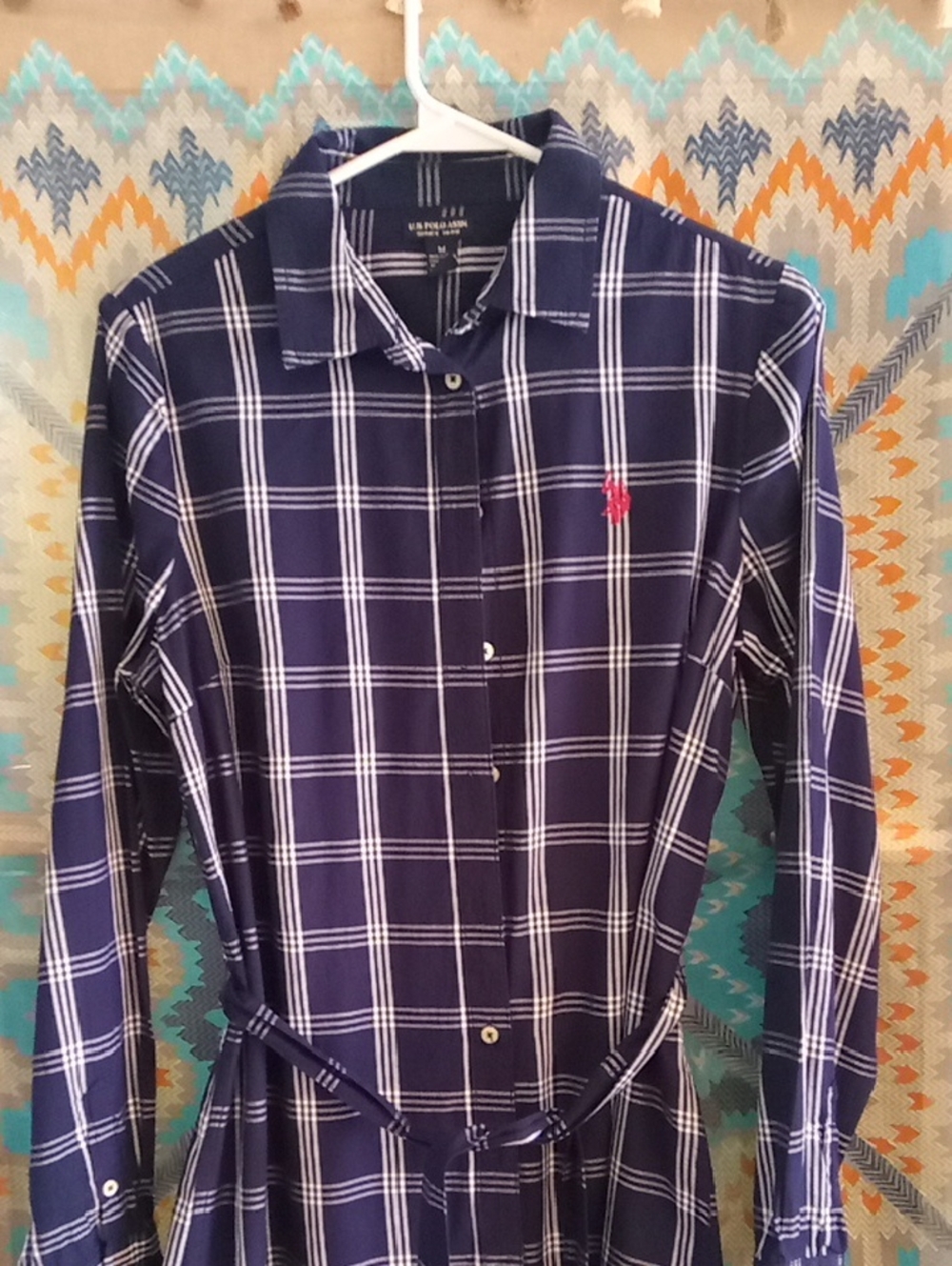 U.S. Polo Assn. Navy and White Plaid Button-Down Dress